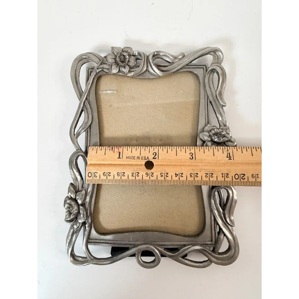 Vintage Sun Brand Silver Tone Pewter Heavy Metal Gardening Photo Frame 5